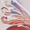 detail view - "Furl" is a coral orange, lavender, and cream colored painting of a classical architectural detail by Teale Hatheway