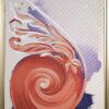 framed view - "Furl" is a coral orange, lavender, and cream colored painting of a classical architectural detail by Teale Hatheway