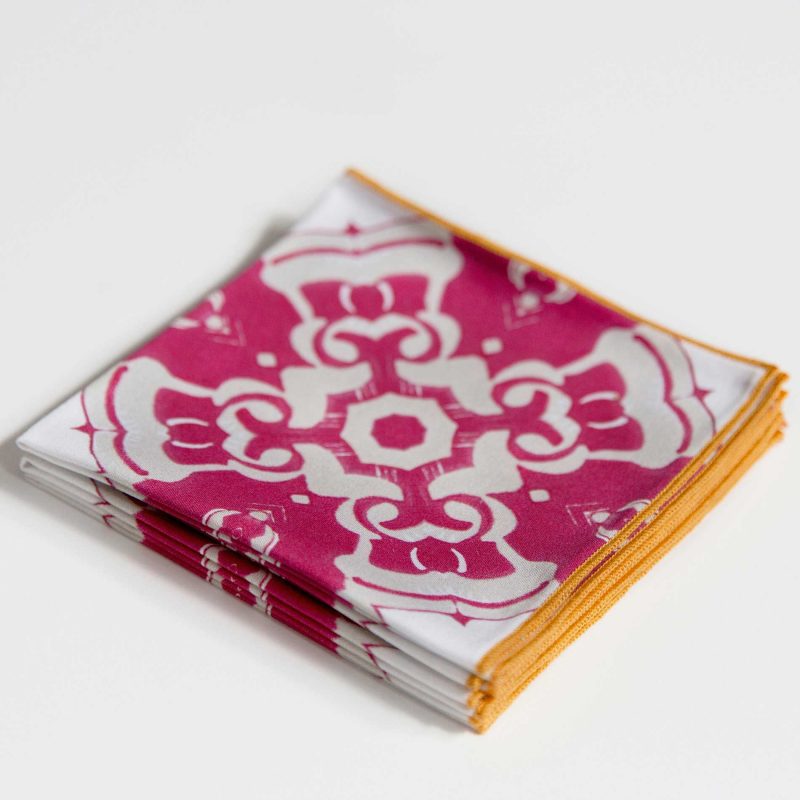 Pink Cloth Cocktail Napkins with yellow trim