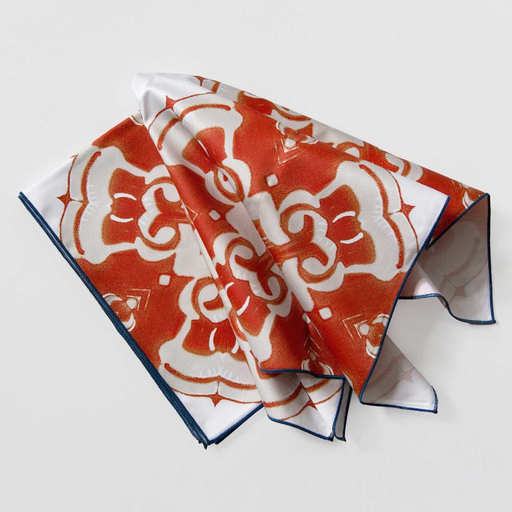 Orange Cloth Dinner Napkins with navy blue trim