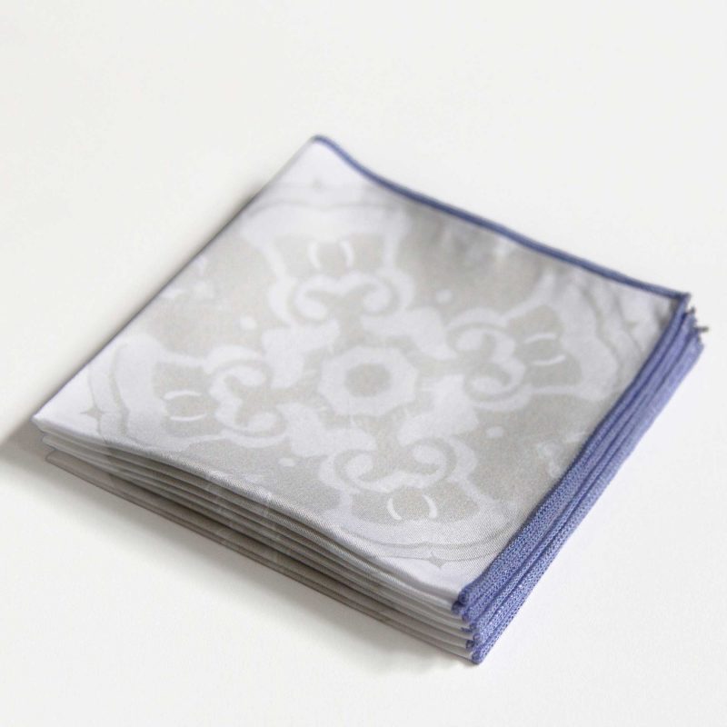 Taupe Cloth Cocktail Napkins with periwinkle trim
