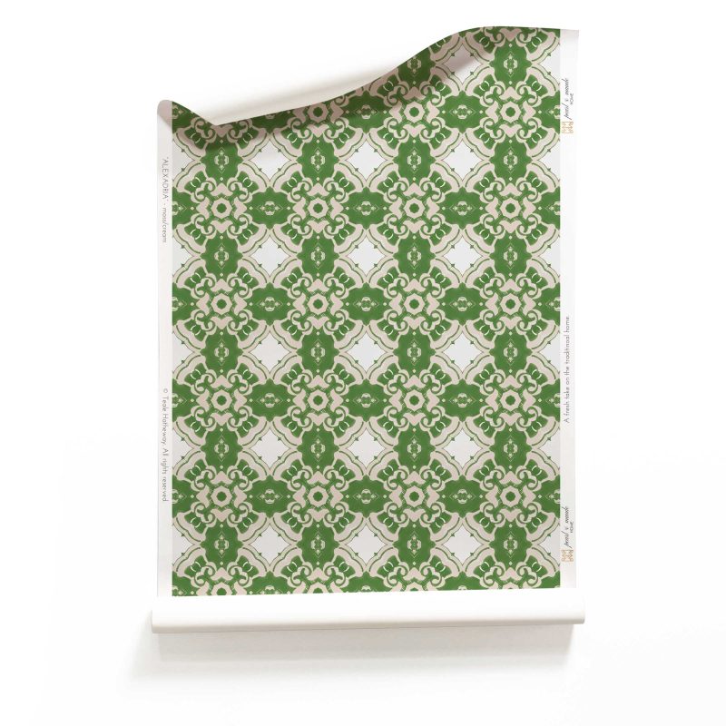 Alexandria Moss Green Medallion Wallpaper Roll _Classic Matte_Pearl and Maude