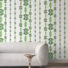 CHARLIE • EMERALD GREEN, WHITE FLORAL STRIPE WALLPAPER
