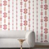 CHARLIE • ruby red, WHITE FLORAL STRIPE WALLPAPER