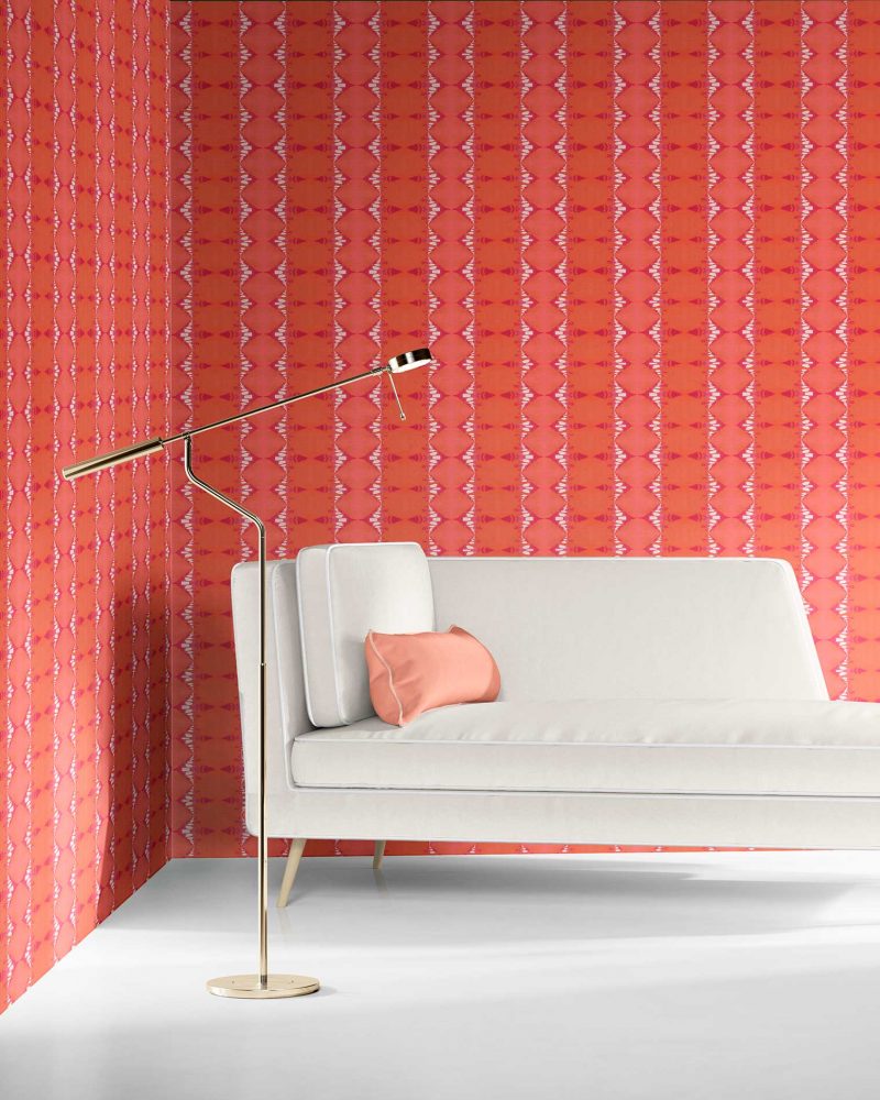 Evelyn salmon magenta stripe wallpaper pearl and maude