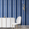 Lou in navy blue and white is a unique striped wallpaper designed for fun, luxurious interiors. Design - Lou by Pearl and Maude. wallpaper comes untrimmed