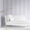 Periwinkle organic striped wallpaper for designing with striped walls in your home. Pearl and Maude