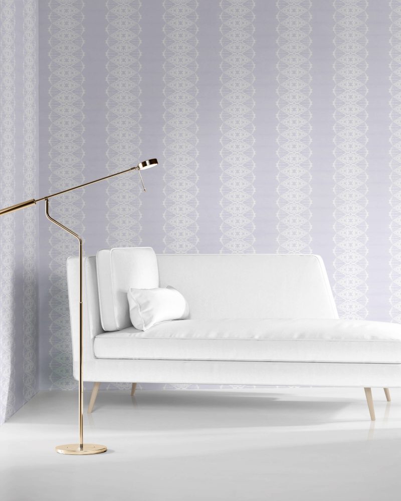 Periwinkle organic striped wallpaper for designing with striped walls in your home. Pearl and Maude
