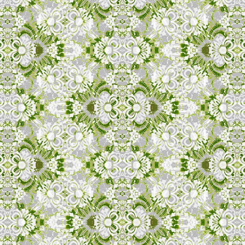 Pearl & Maude's abstract floral Carmen wallpaper in moss green and grey
