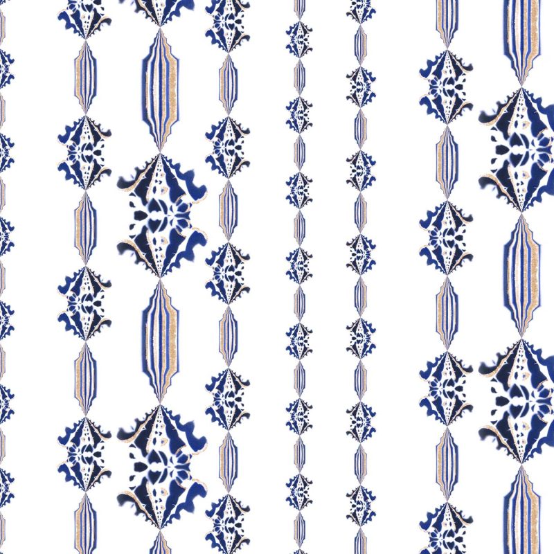 Charlie blue and white striped floral fabric by pearl and maude