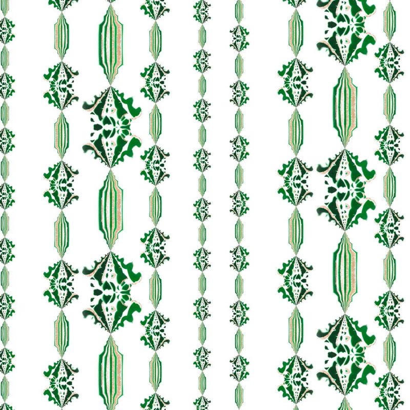 Charlie green and white striped floral fabric by pearl and maude