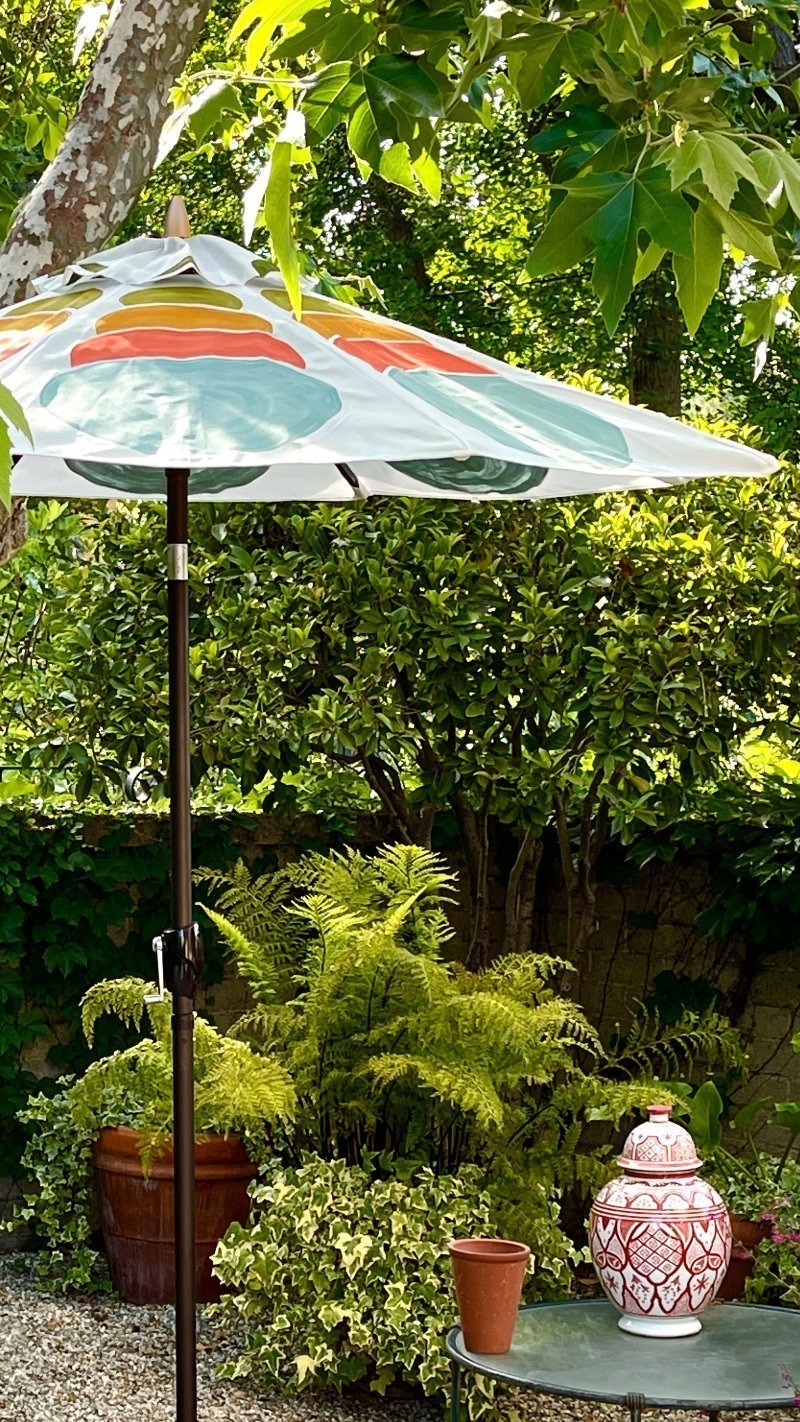 unique patio umbrella for the garden or pool area- custom patio umbrella painted by pearl and maude