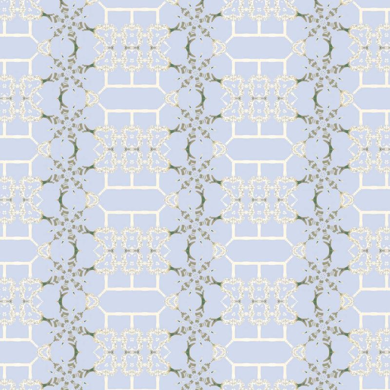 Arachne silver blue and cream trellis pattern for fabric and wallpaper - by Pearl & Maude