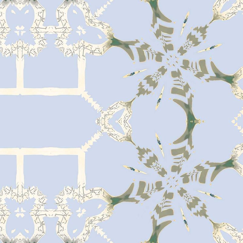 Arachne silver blue and cream trellis pattern for fabric and wallpaper - by Pearl & Maude