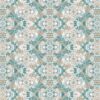 repeat pattern of Carmen Inlay abstract floral wallpaper and fabric showing blue brown and white colors in the Surf colorway.