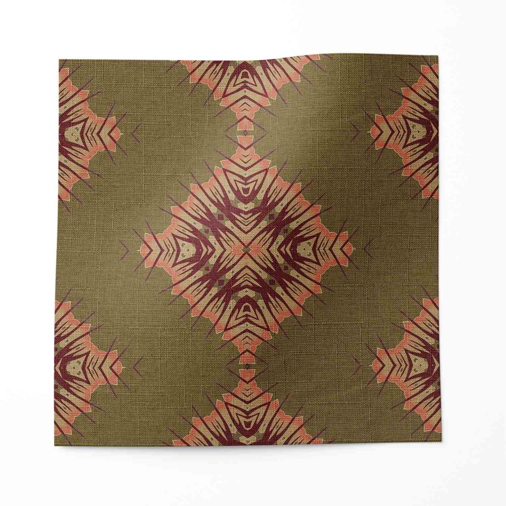 a swatch of Desert Diamonds brown and pink linen fabric in a large scale is a pretty, abstract linen fabric, perfect for draperies