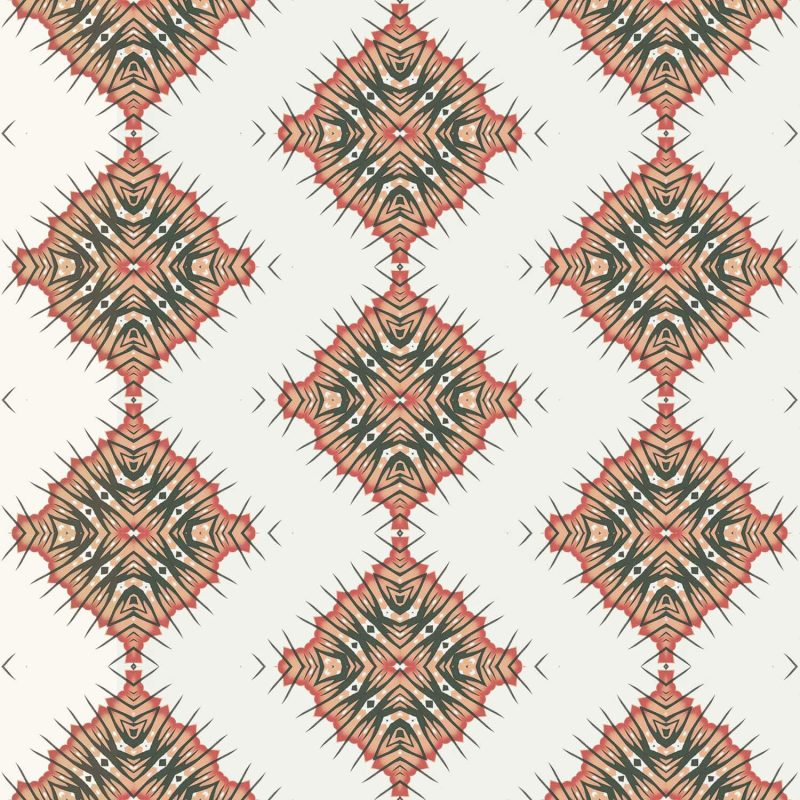repeat of Desert Diamonds abstract wallpaper and fabric pattern showing cream and apricot colors in the Dust Storm colorway.