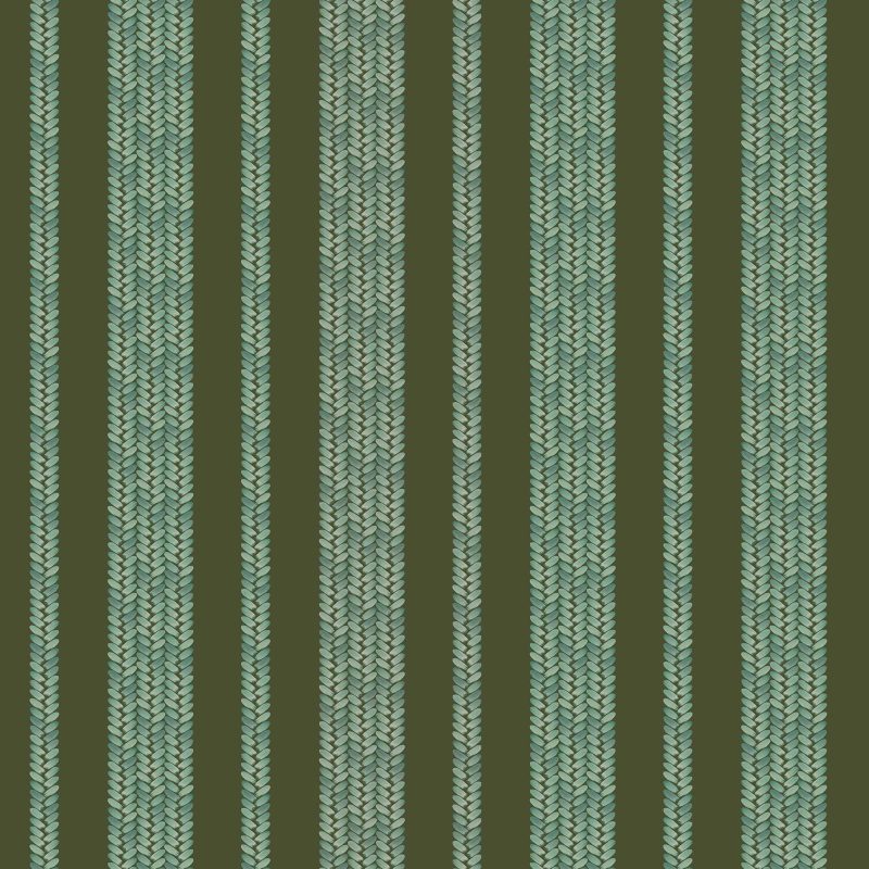 Repeating pattern of Perigrene striped wallpaper and fabric showing the braided pattern and dark, moody colors of the Ridge colorway.