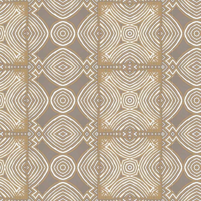a small detail of Ruguru geometric tile pattern in brown and beige for fabric and wallpaper by pearl and maude