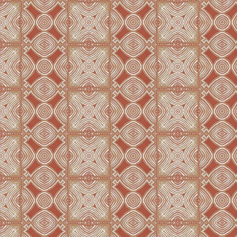 the repeat pattern of Ruguru geometric tile pattern in rust red and beige for fabric and wallpaper by pearl and maude