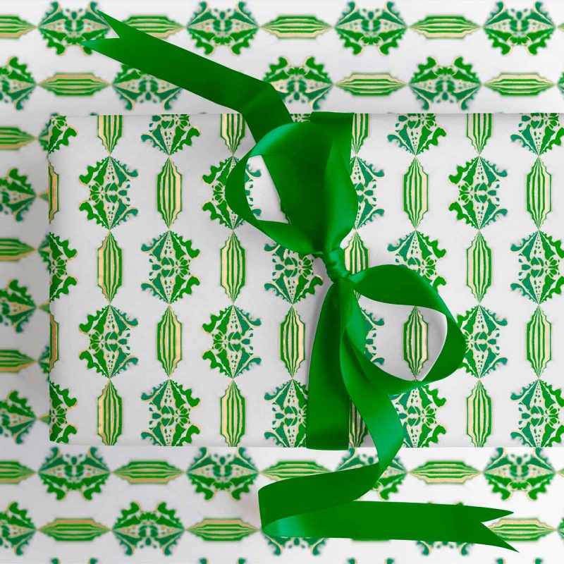 green white gold Christmas wrapping paper