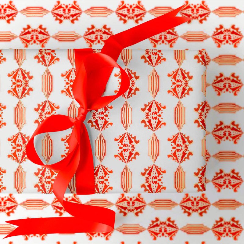 Red white and gold Christmas gift wrapping paper roll