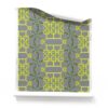 Roll of grey modern Chinoiserie wallpaper with lime trellis patterns in chartreuse and yellow on a dark grey background.. Design - Arachne by Pearl and Maude