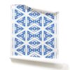 Bunsen - Bright Artisan Wallpaper - Roll of Blue and White bamboo wallpaper with trellis pattern, on sustainable, heavyweight wallcovering. Design - Bunsen by Pearl and Maude. This is a roll of Blue Chinoiserie trellis wallpaper featuring a cobalt blue lattice design with intricate Eastern-inspired details, ideal for elegant and modern interiors • Bunsen, Clay Coated on a white background
