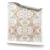 a roll of Carmen grey blush floral wallpaper featuring warm peach and cool grey tones with intricate floral patterns, ideal for pairing with marble.