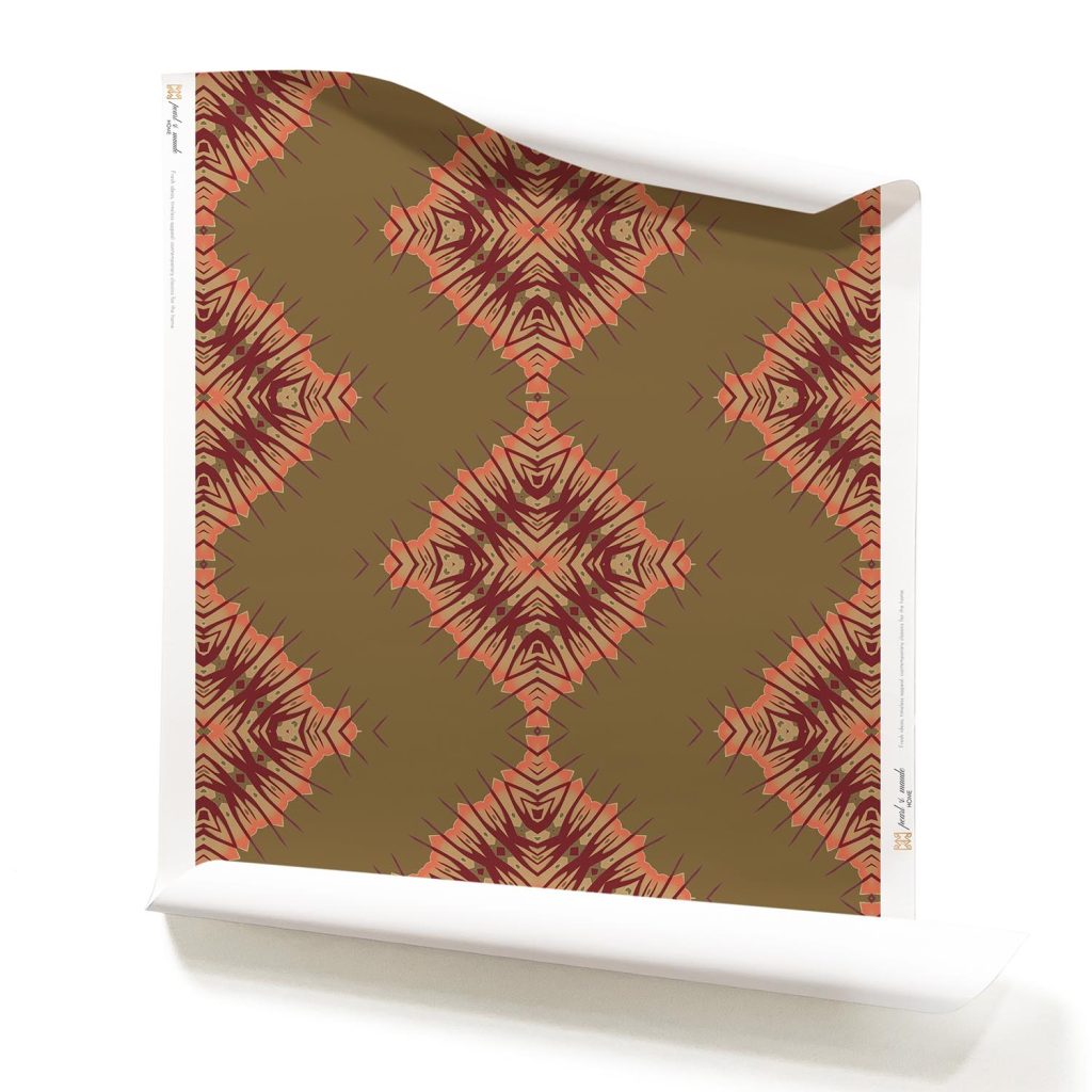 a roll of Desert Diamonds brown and pink, dark geometric wallpaper. large scale repeat
