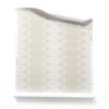 A roll of Elizabeth beige wallpaper with ornate white stripe, on a white background