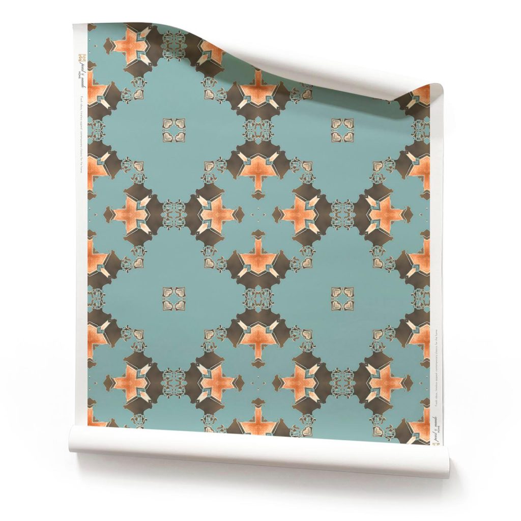 Roll of Eva in Robin's Egg Blue Geometric Art Deco Wallpaper - is a sophisticated, geometric, Art Deco-inspired wallpaper by Pearl and Maude..