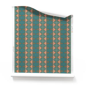 Roll of Abstract Ikat Wallpaper with Teal and Brown Stripes on clay coated wallpaper roll. Design - Evelyn by Pearl and Maude