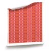 Roll of striped Ikat Wallpaper in Magenta and coral, orange and fuchsia striped wallpaper on classic matte wallpaper roll. A red artisan wallpaper. Design - Evelyn by Pearl and Maude. Roll of Abstract Ikat Wallpaper with Magenta and Coral Stripes - on clay coated wallpaper roll. Design - Evelyn by Pearl and Maude