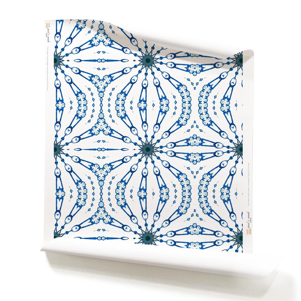 Fern • Blue White Arabesque Wallpaper, Clay Coated