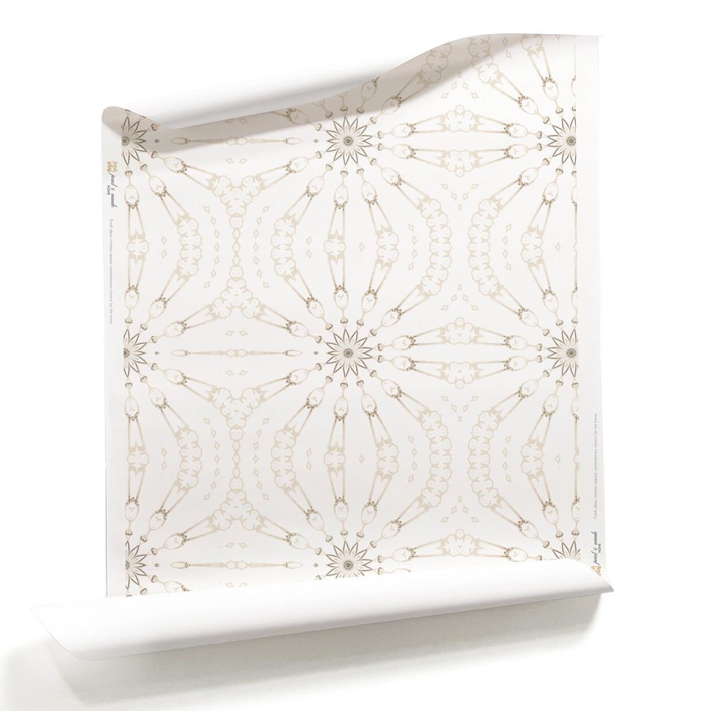 Fern Taupe White Arabesque Wallpaper roll by Pearl and Maude