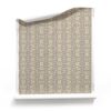 A roll of Ruguru Brown Art Deco Wallpaper Small Scale on a beige background. A roll of Ruguru beige art deco wallpaper in silt brown and white colors. Small pattern