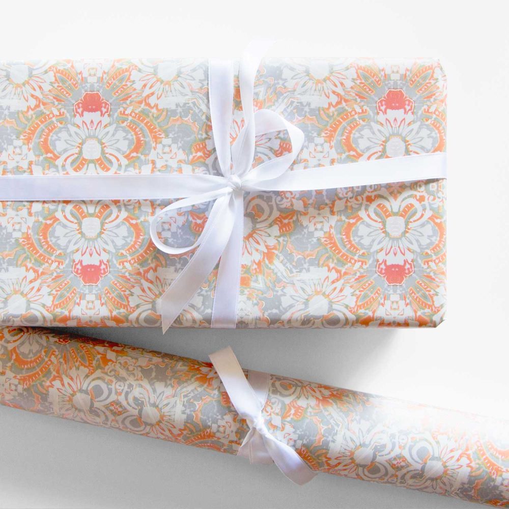 Carmen Apricot floral wrapping paper available in rolls