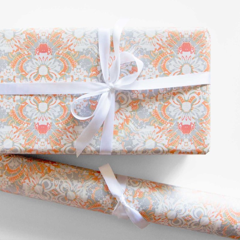 Carmen Apricot floral wrapping paper available in rolls