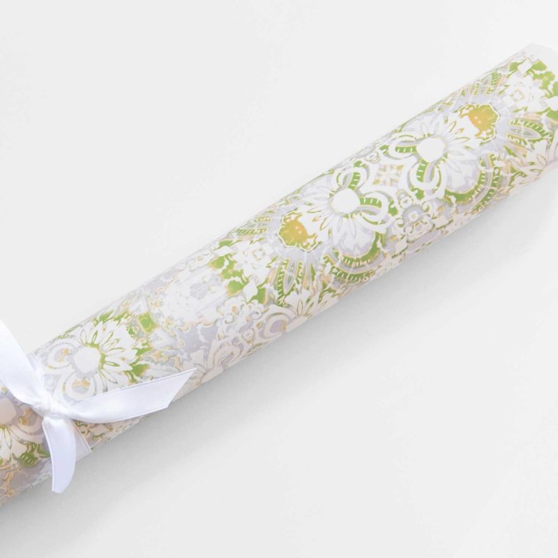 a roll of Carmen lime green floral wrapping paper