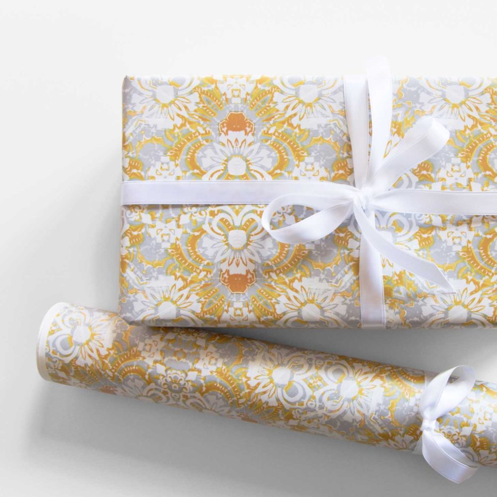 Carmen yellow floral gift wrapping paper