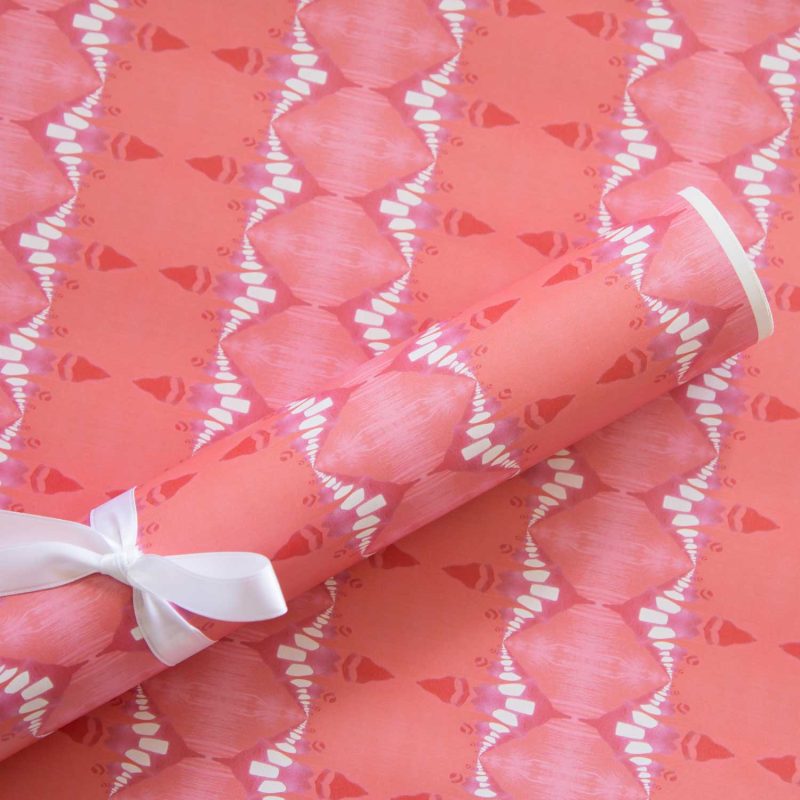 vibrant Evelyn melon red striped wrapping paper