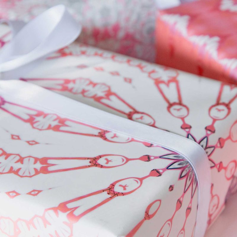 Fern pink and white wrapping paper wrapped-gift
