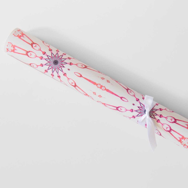 a roll of Fern pink and white wrapping paper