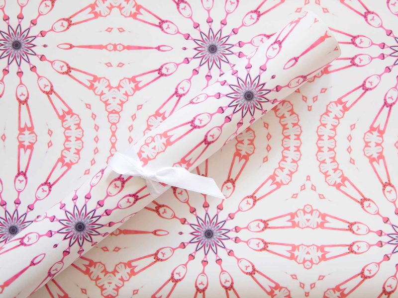 Fern pink and white arabesque wrapping paper