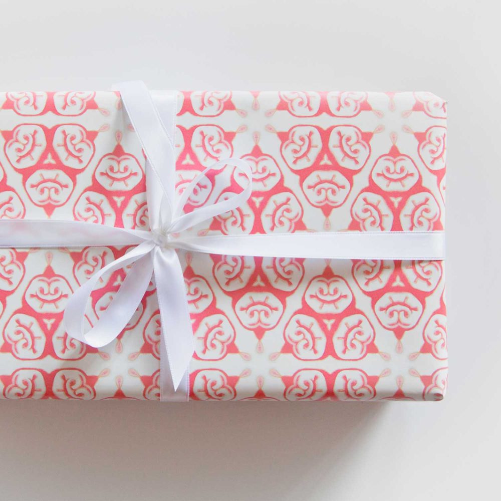 Tulia coral and white chinoiserie gift wrap