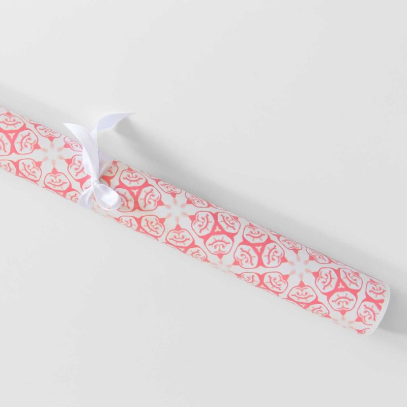 Tulia coral and white chinoiserie gift wrap roll