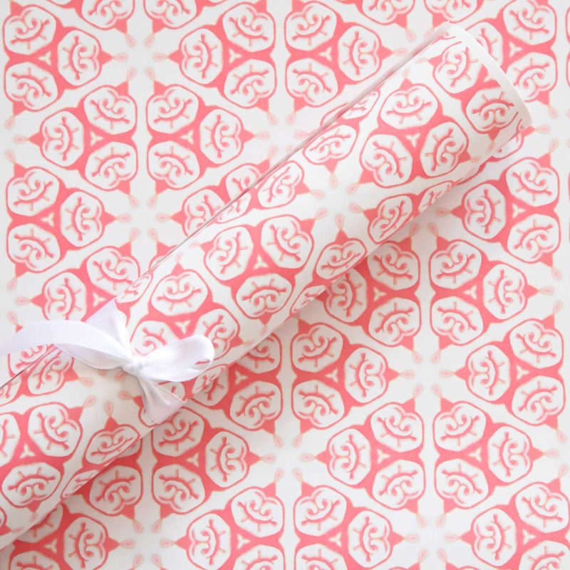 beautiful Tulia coral and white chinoiserie gift wrap