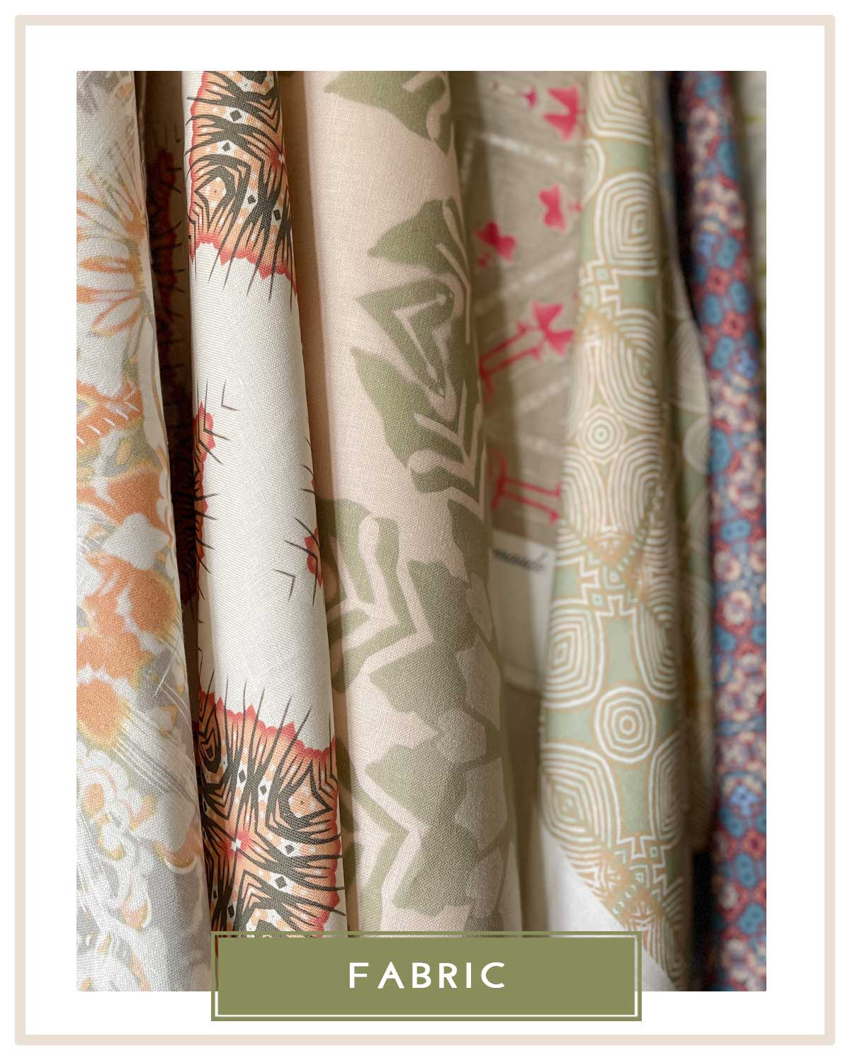 An assortment of linen drapery fabrics in muted colors