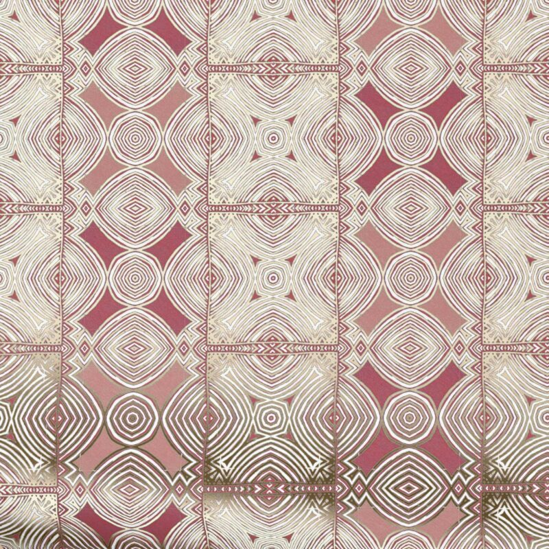Ruguru Ruddy Metallic Foil Wallpaper swatch in pink and gold, genuine metallic foil design with luminous shimmer.